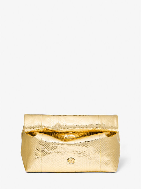 Monogramme Medium Metallic Python Embossed Leather Lunch Box Clutch | Michael Kors 31S3GNOC1M