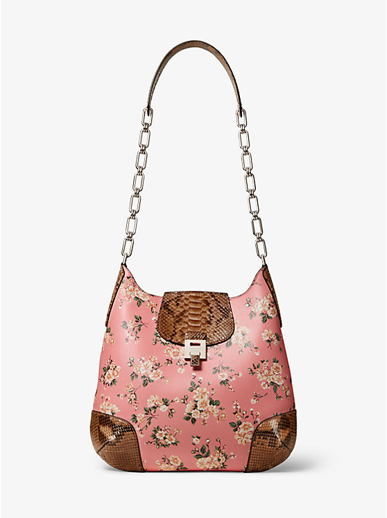 Bancroft Oversized Floral Calf Leather and Python Shoulder Bag | Michael Kors 31T9PBNL8V