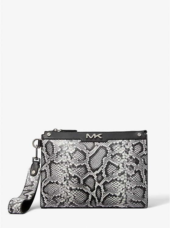 Varick Large Snake Embossed Leather Pouch | Michael Kors 33H3LVAU9E