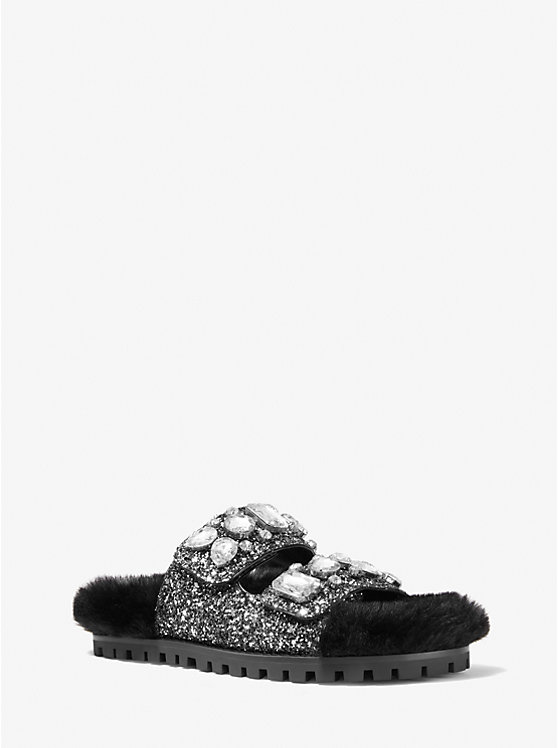 Stark Embellished Glitter and Faux Fur Slide Sandal | Michael Kors 40F1BAFA1D