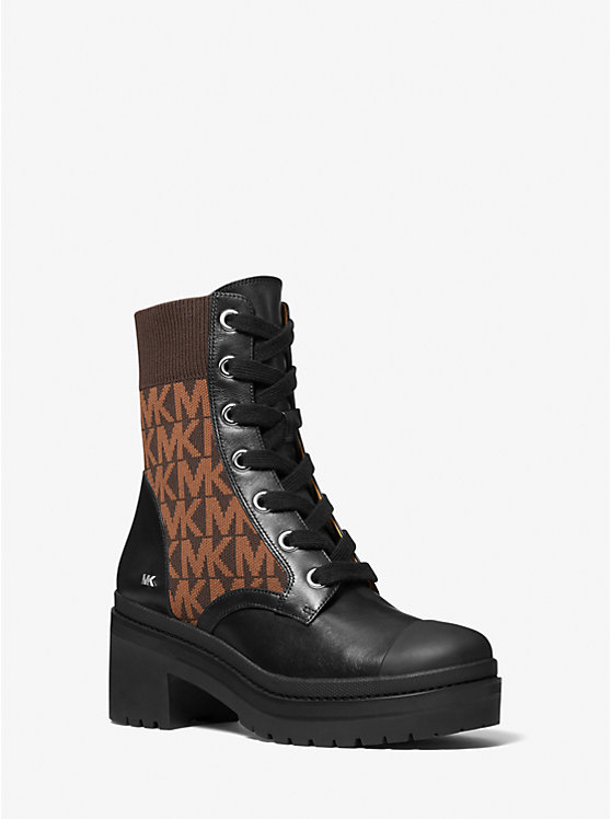 Brea Leather and Logo Jacquard Combat Boot | Michael Kors 40F1BRME1L