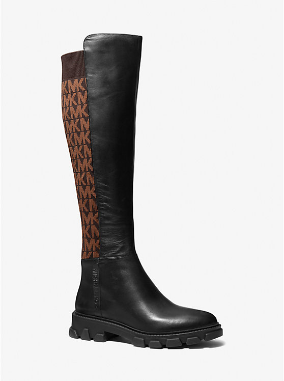 Ridley Leather and Logo Jacquard Knee Boot | Michael Kors 40F1RIFB5L