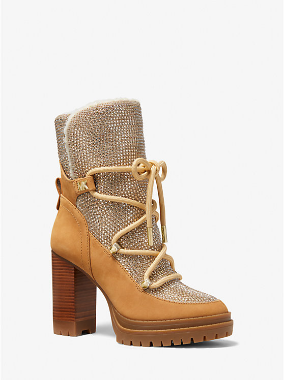 Culver Embellished Nubuck and Glitter Chain Mesh Lace-Up Boot | Michael Kors 40F2CVHE5D
