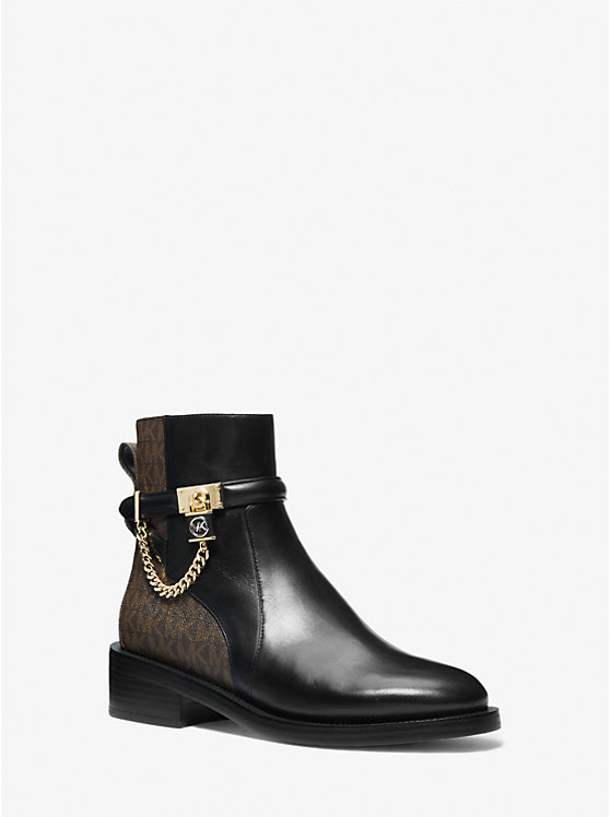 Hamilton Embellished Leather and Logo Ankle Boot | Michael Kors 40F3HAME6L