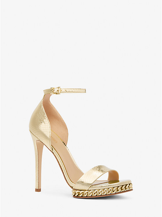 Jordyn Embellished Metallic Snake Embossed Leather Platform Sandal | Michael Kors 40F3JOHS1M