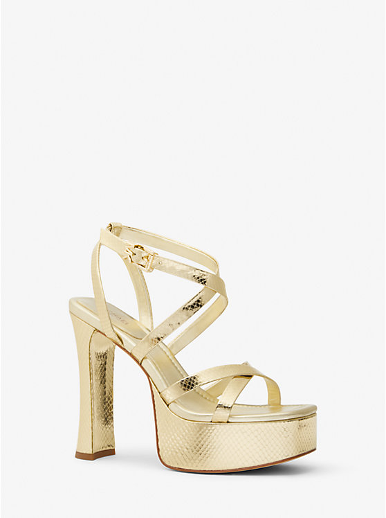 Paola Metallic Snake Embossed Leather Platform Sandal | Michael Kors 40S3PLHS1M