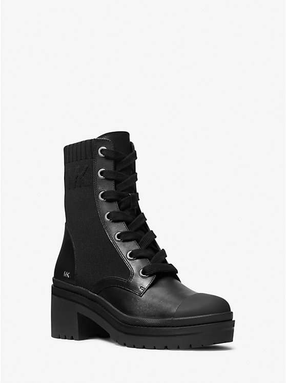 Brea Stretch-Knit and Leather Combat Boot | Michael Kors 40T0BRME5D