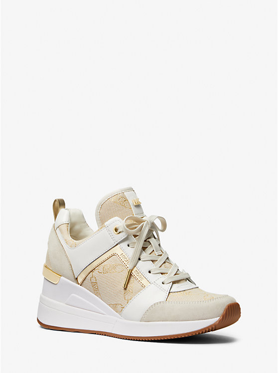 Georgie Metallic Empire Logo Jacquard and Leather Trainer | Michael Kors 43S3GEFS4Y