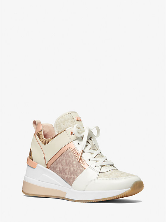 Georgie Color-Block Leather and Logo Jacquard Trainer | Michael Kors 43T1GEFS1Y