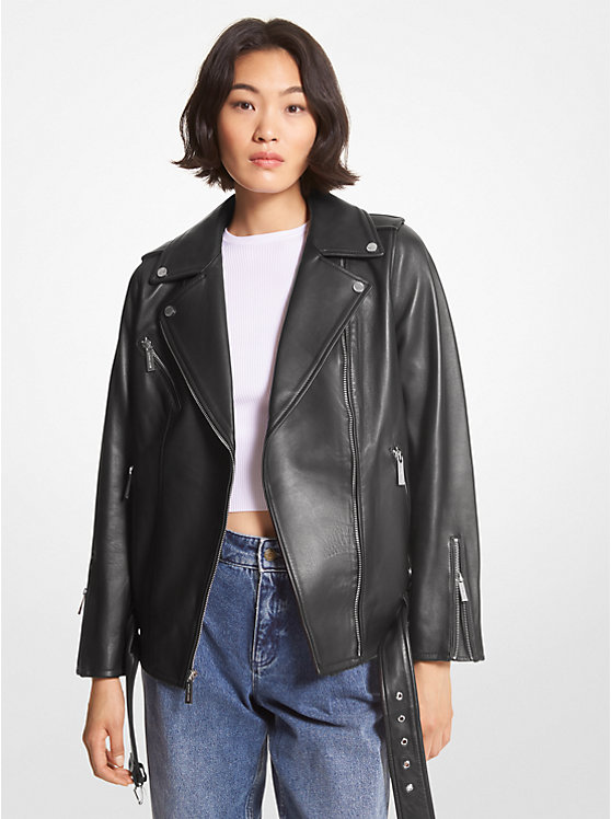 Belted Leather Biker Jacket | Michael Kors 77Q1216M62