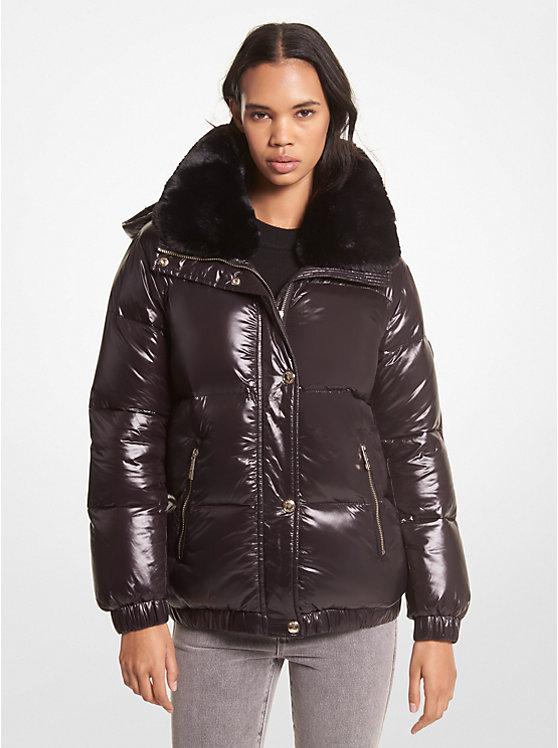 Faux Fur-Trim Quilted Nylon Puffer Jacket | Michael Kors 77Q5918M42