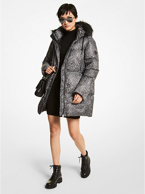 Oversized Leopard Print Ciré Puffer Coat | Michael Kors MF220896R5