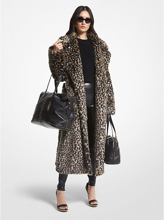 Leopard Print Faux Fur Robe Coat | Michael Kors MF32023AL1