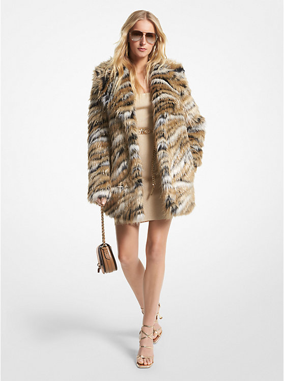 Metallic Tiger Jacquard Faux Fur Coat | Michael Kors MF320879FH