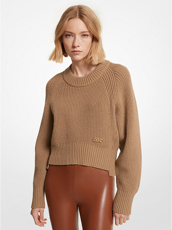 Ribbed Wool Blend Cropped Sweater | Michael Kors MF360NR6V1