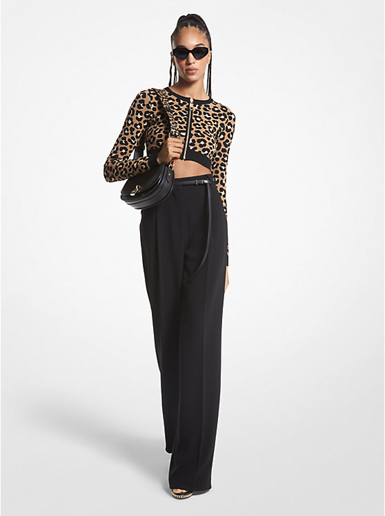 Leopard Jacquard Knit Zip Cardigan | Michael Kors MF360P99NT
