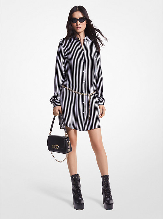 Striped Georgette Belted Shirtdress | Michael Kors MF381RZAR3