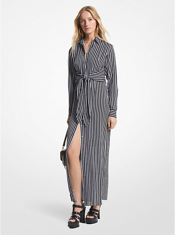 Striped Georgette Tie-Front Shirtdress | Michael Kors MF381Z1AR3