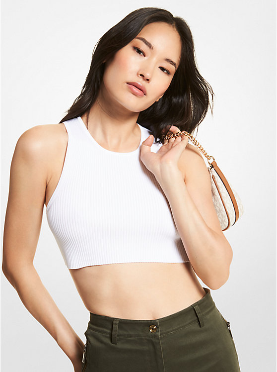 Ribbed Stretch Viscose Cropped Tank Top | Michael Kors MH1605G33D