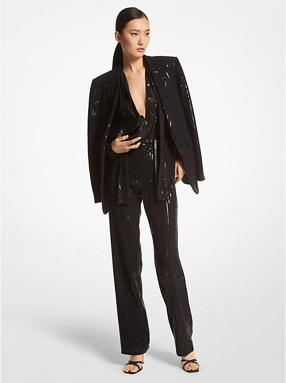 Pinstripe Sequined Crepe Boyfriend Blazer | Michael Kors MH3106KENX