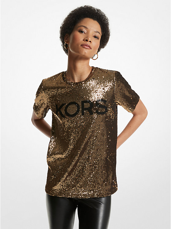 KORS Sequined Stretch Tulle T-Shirt | Michael Kors MH3517GBS6