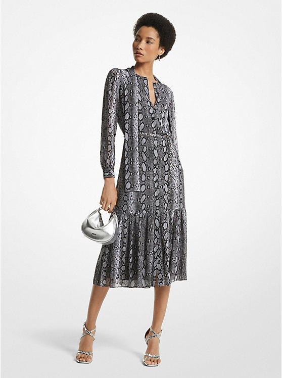 Snake Print Georgette Midi Dress | Michael Kors MH381QOABE