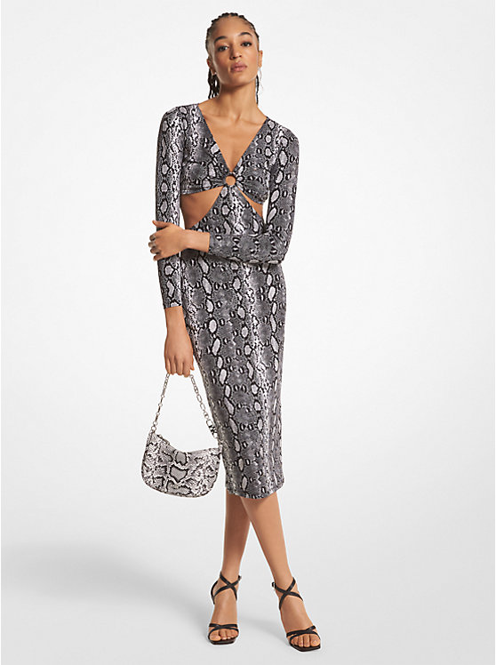 Snake Print Matte Jersey Cutout Dress | Michael Kors MH381ZGAB9