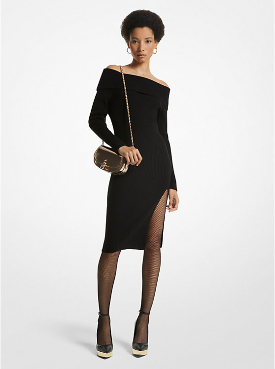Off-The-Shoulder Ribbed Wool and Cashmere Dress | Michael Kors MH381ZO6V1