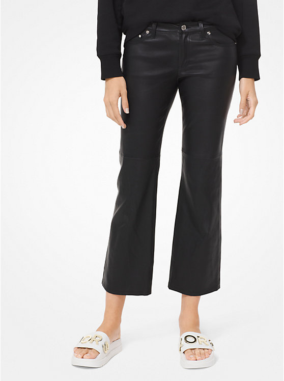 Izzy Leather Cropped Flared Pants | Michael Kors MH89CELFR8