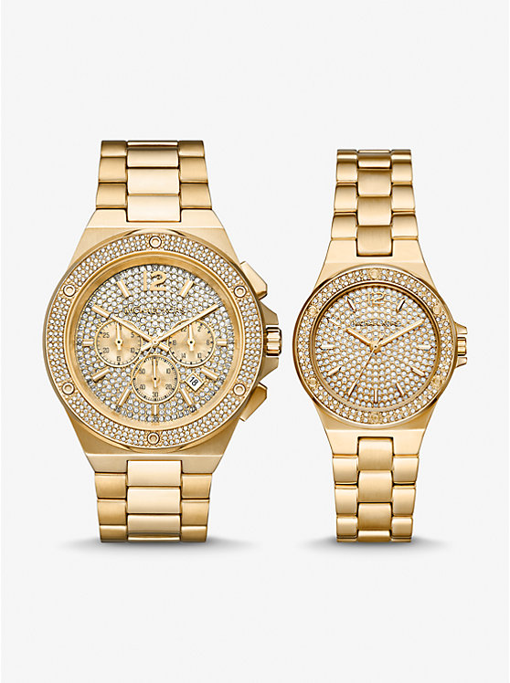Lennox His and Hers Pavé Gold-Tone Watch Set | Michael Kors MK1061SET