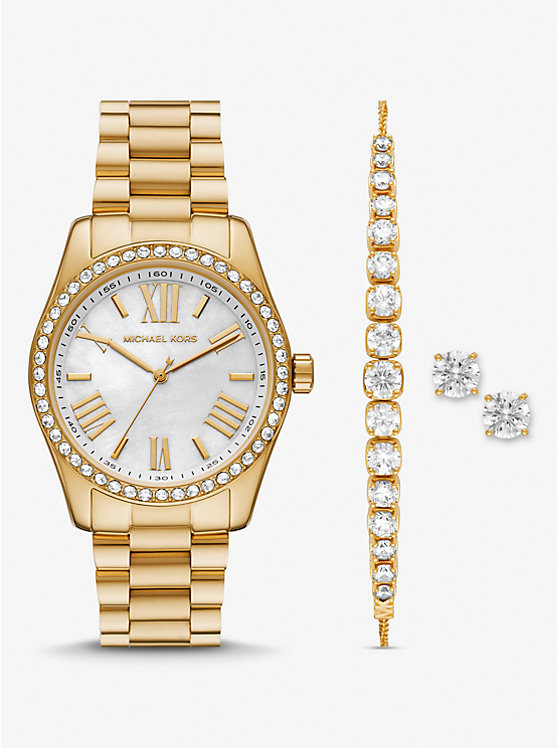 Lexington Pavé Gold-Tone Watch and Jewelry Gift Set | Michael Kors MK1079SET