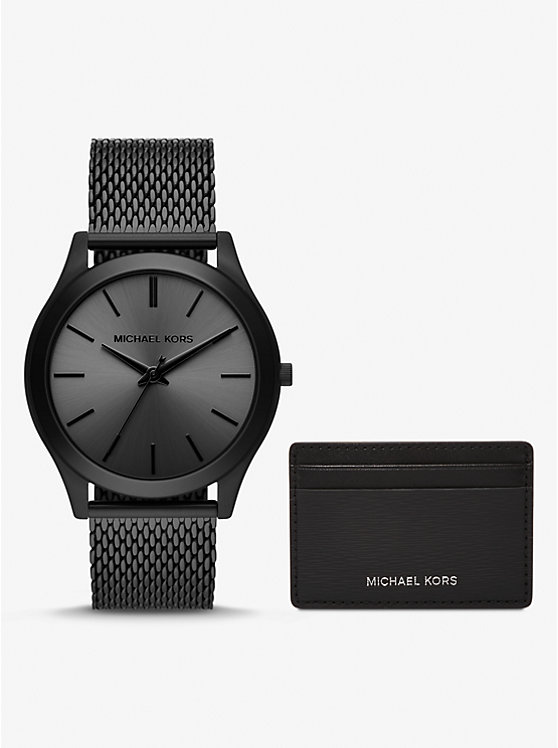 Oversized Slim Runway Black-Tone Watch and Card Case Gift Set | Michael Kors MK1085SET