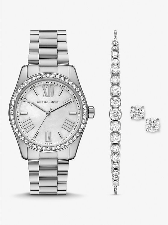 Lexington Pavé Silver-Tone Watch and Bracelet Set | Michael Kors MK1087SET