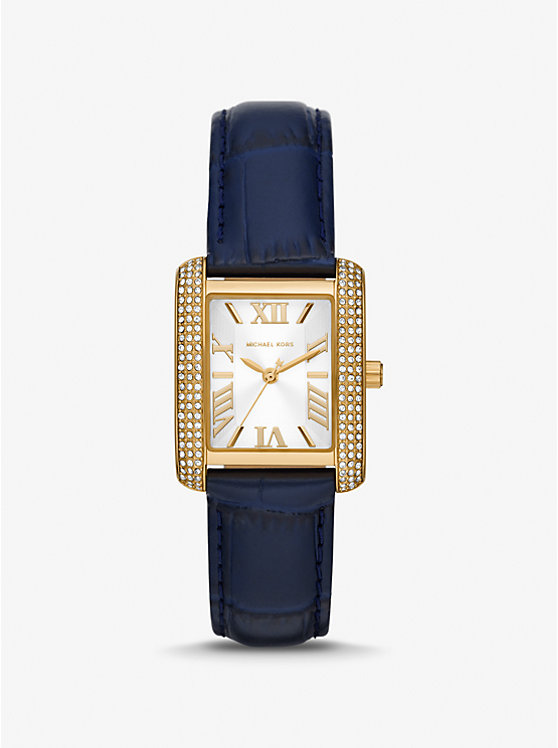 Mini Emery Pavé Gold-Tone and Crocodile Embossed Leather Watch | Michael Kors MK2982