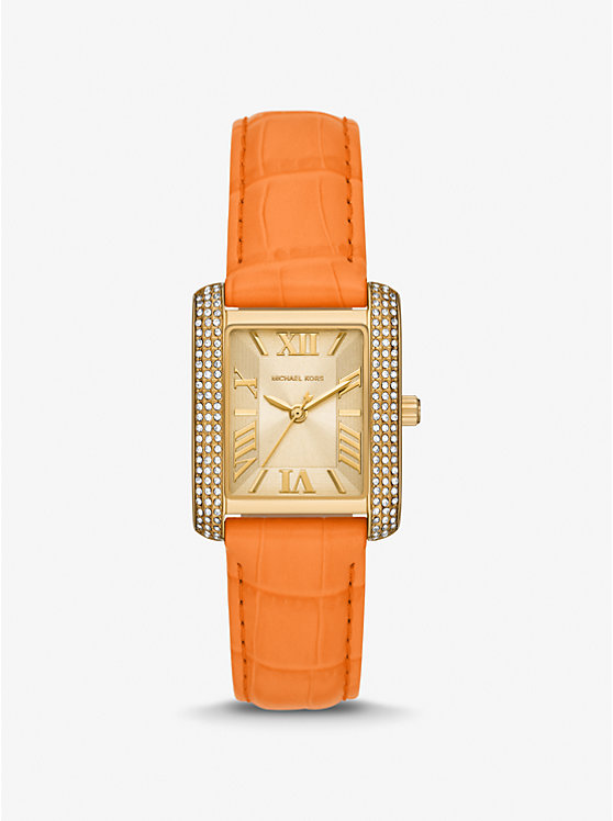 Emery Pavé Gold-Tone and Crocodile Embossed Leather Watch | Michael Kors MK2983