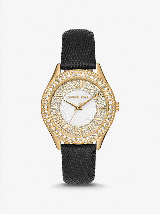 Harlowe Pavé Gold-Tone and Lizard Embossed Leather Strap | Michael Kors MK2988