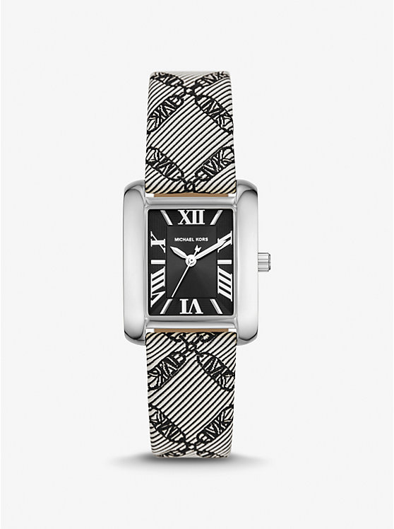 Mini Emery Silver-Tone and Empire Logo Jacquard Watch | Michael Kors MK2991