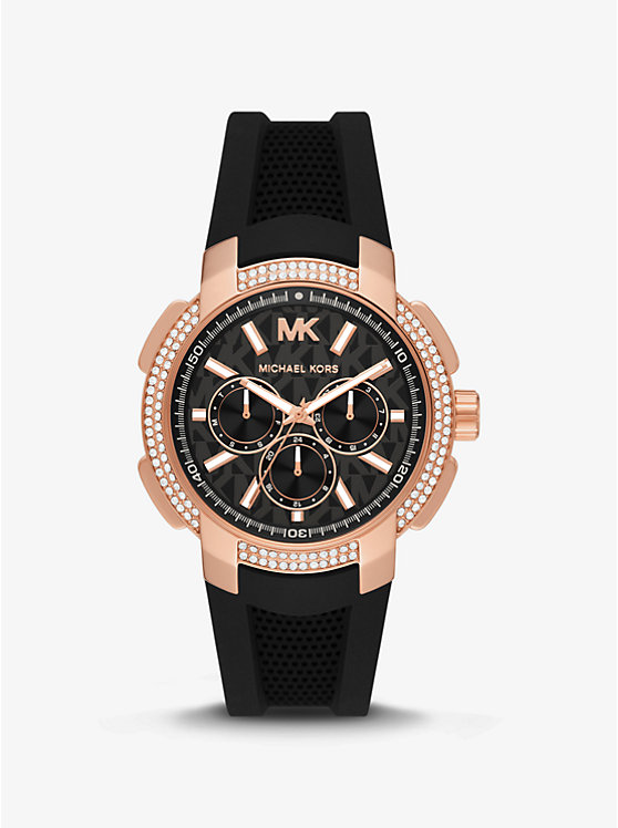 Oversized Sydney Pavé Rose Gold-Tone and Silicone Watch | Michael Kors MK7245