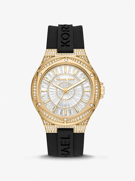Oversized Lennox Pavé Gold-Tone and Silicone Watch | Michael Kors MK7247
