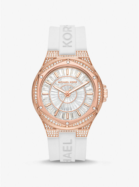 Oversized Lennox Pavé Rose Gold-Tone and Silicone Watch | Michael Kors MK7248
