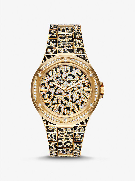 Oversized Lennox Animal Pavé Gold-Tone Watch | Michael Kors MK7284