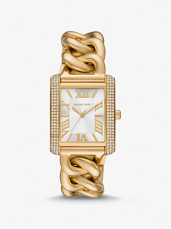 Oversized Emery Pavé Gold-Tone Curb Link Watch | Michael Kors MK7300