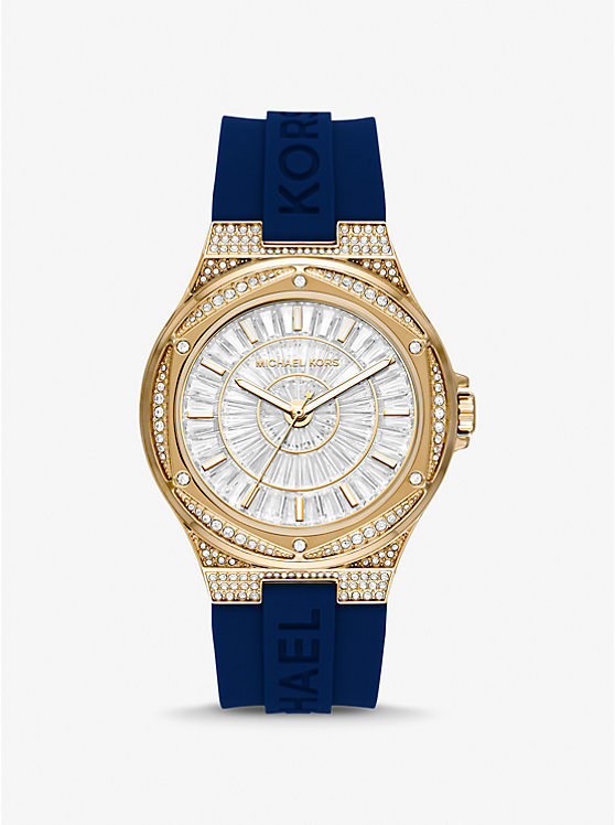 Oversized Lennox Pavé Gold-Tone and Silicone Watch | Michael Kors MK7333