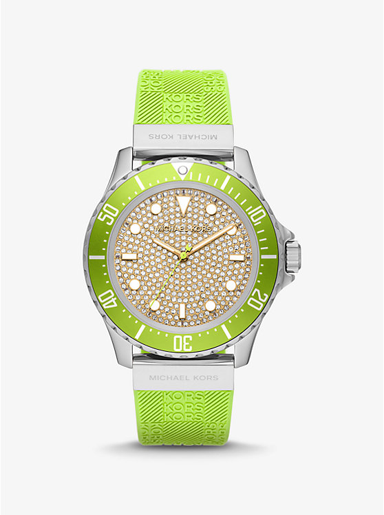 Oversized Slim Everest Pavé Silver-Tone and Embossed Silicone Watch | Michael Kors MK7360
