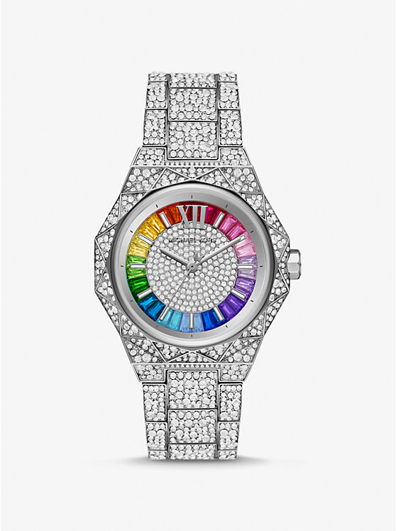 PRIDE Limited-Edition Oversized Raquel Rainbow Pavé Silver-Tone Watch | Michael Kors MK7365LE