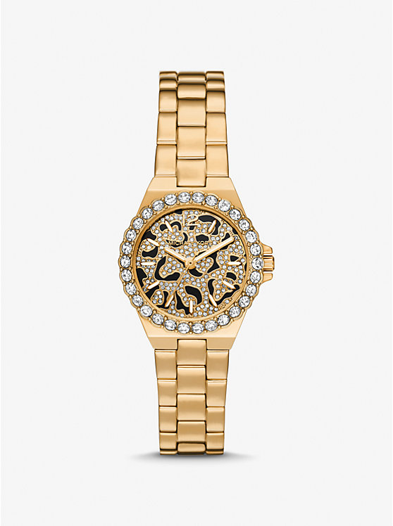 Mini Lennox Animal Pavé Gold-Tone Watch | Michael Kors MK7394