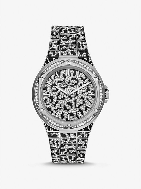 Oversized Lennox Animal Pavé Silver-Tone Watch | Michael Kors MK7408