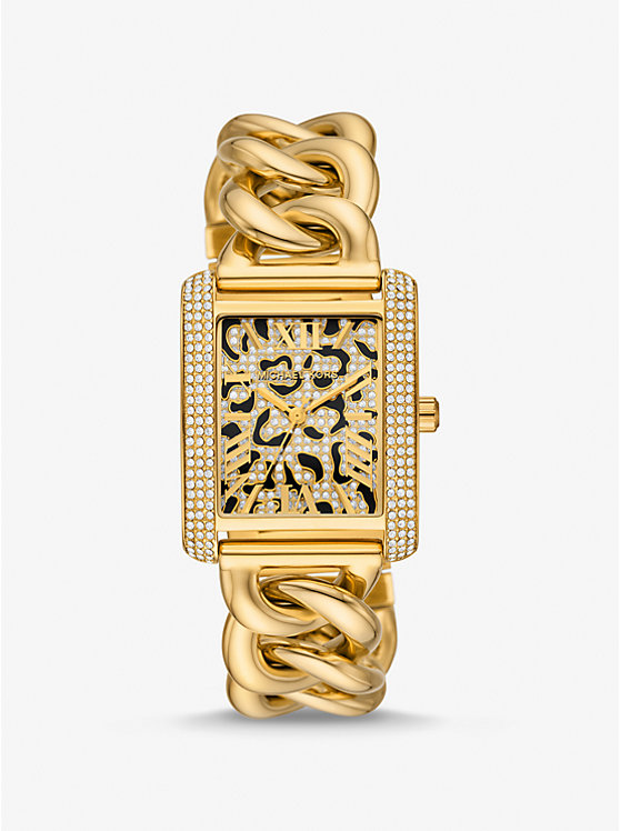 Mini Emery Animal Pavé Gold-Tone Curb Link Watch | Michael Kors MK7437