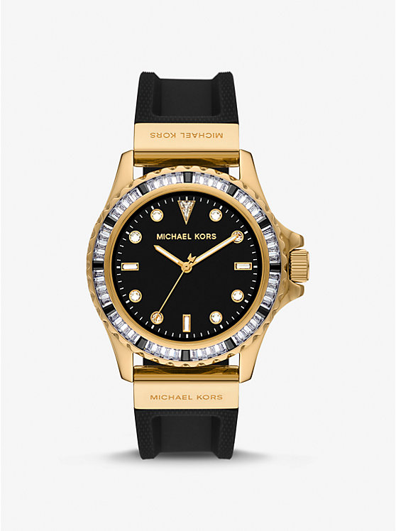 Oversized Everest Pavé Gold-Tone and Silicone Watch | Michael Kors MK7440
