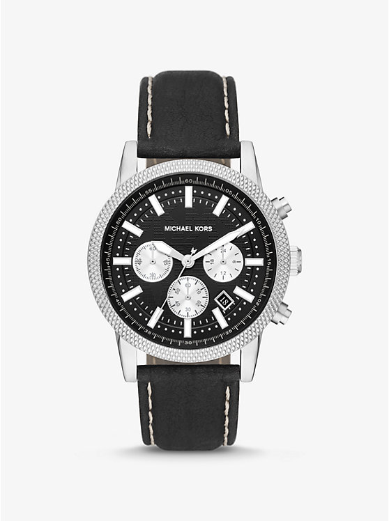 Oversized Hutton Silver-Tone and Leather Watch | Michael Kors MK8956